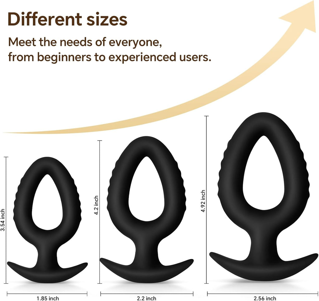 3-piece anal plug set – a hollow silicone anal plug set, suitable for beginners to advanced training, soft, flexible, and made of safe materials