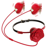 2 In 1 Rose Nipple Clamp Vibrator With Vibrating Ball Gag
