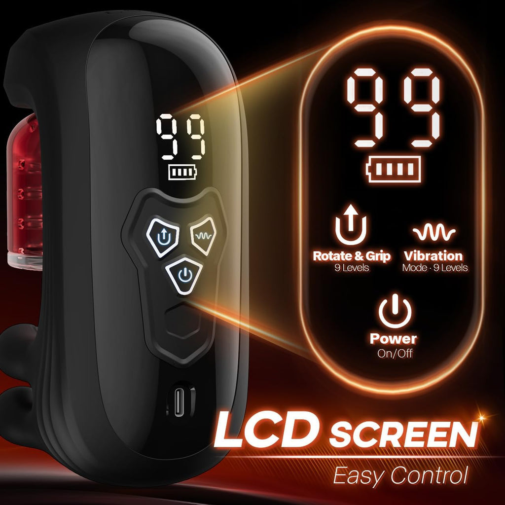 4 IN 1 Male Masturbator 9X Rotating 360° Licking Clamping Glans Vibrator