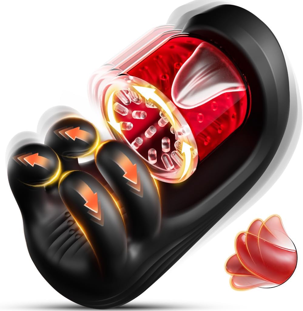 4 IN 1 Male Masturbator 9X Rotating 360° Licking Clamping Glans Vibrator