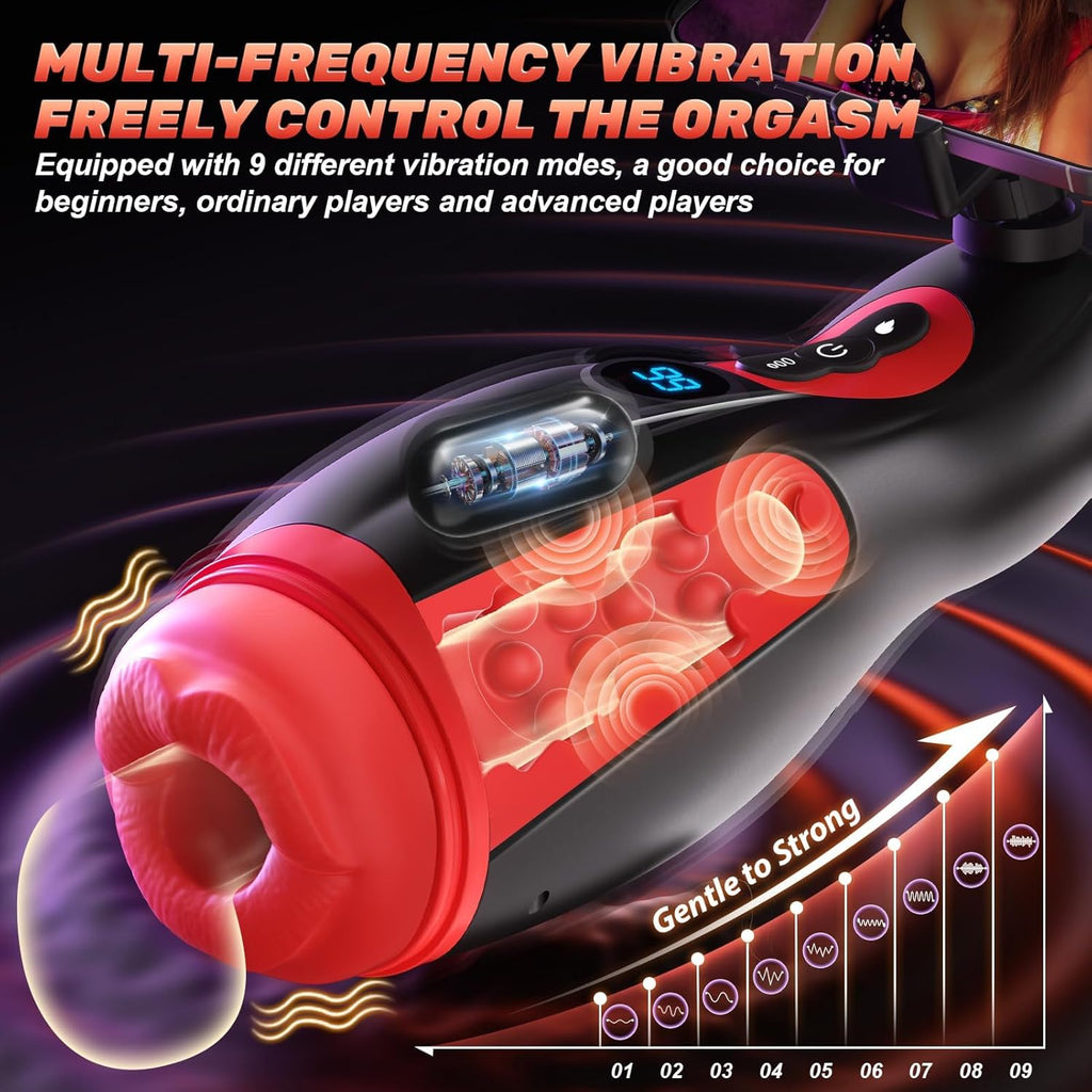 App Control Suction and Vibrating Male Masturbator with Phone Holder