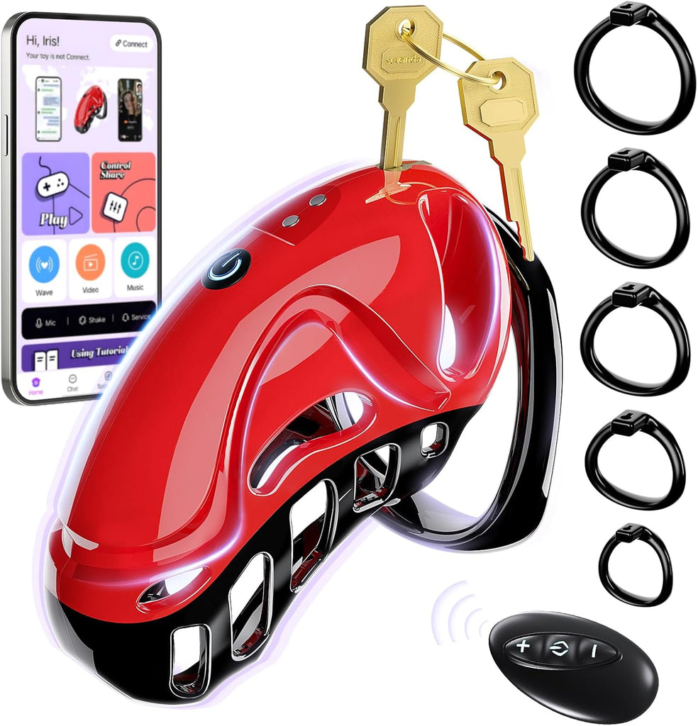 APP Remote Control Male Chastity Devices Sissy Cock Cage with 10 Vibrations