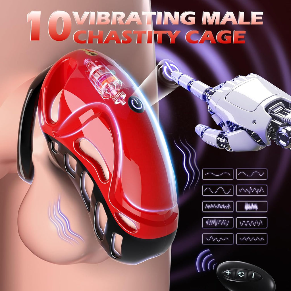 APP Remote Control Male Chastity Devices Sissy Cock Cage with 10 Vibrations