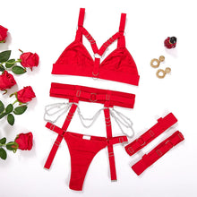 Load image into Gallery viewer, European And American Nightclubs Spice Girl Metal Chain Sexy Lingerie Three Piece Women's Set 23367