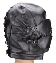 Load image into Gallery viewer, BDSM hood with ball gag and mouth/eye patches