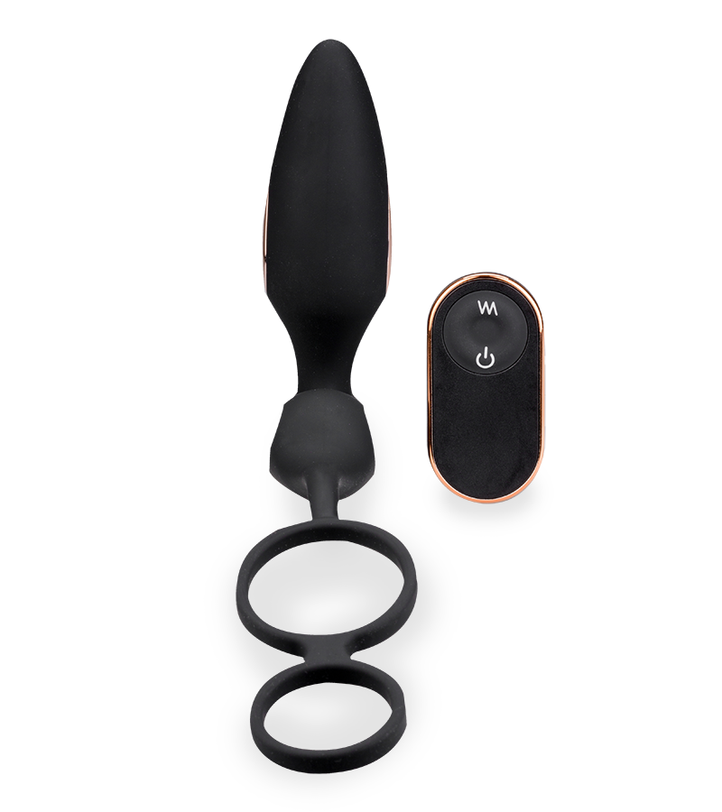 Domino vibrating butt plug with double cock ring