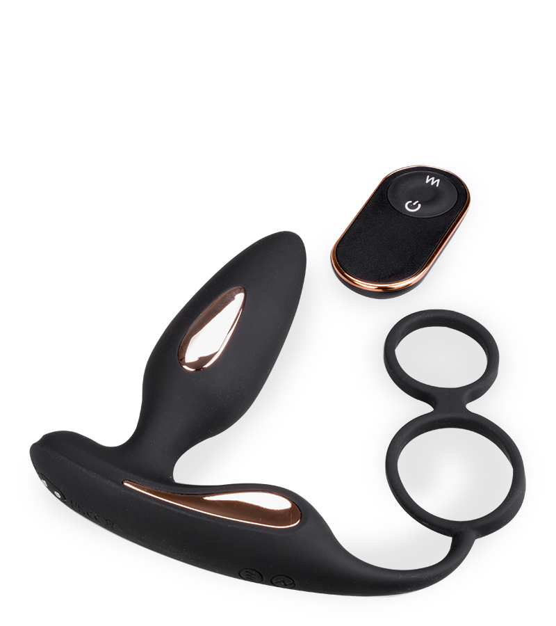 Domino vibrating butt plug with double cock ring