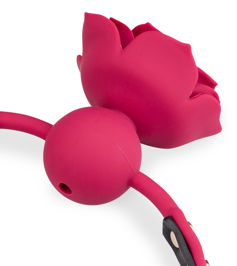 Faux leather ball gag with silicone rose