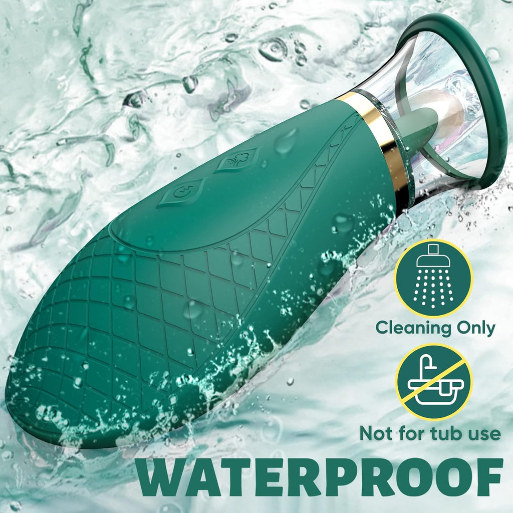 Green clitoral sucking vibrator sex toy, 3 sucking modes, 9 licking modes, nipple and clitoral sucker