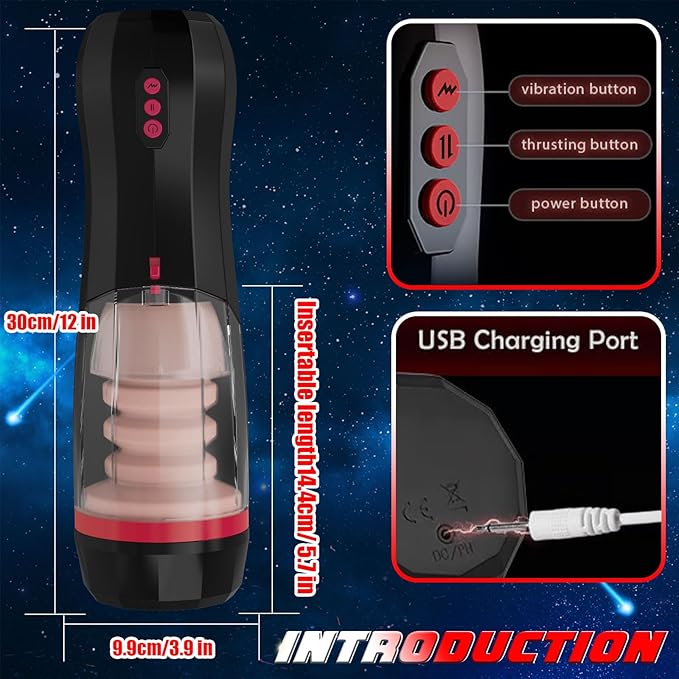 4-in-1 Masturbator cup, 10 vibration modes, 5 thrusting modes and a suction mode with voice interaction for a versatile experience