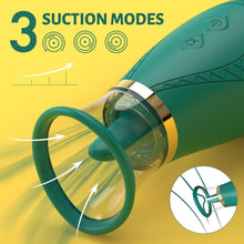 Load image into Gallery viewer, Green clitoral sucking vibrator sex toy, 3 sucking modes, 9 licking modes, nipple and clitoral sucker
