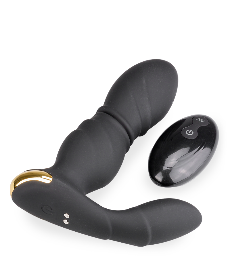 Impala vibrating and thrusting butt plug