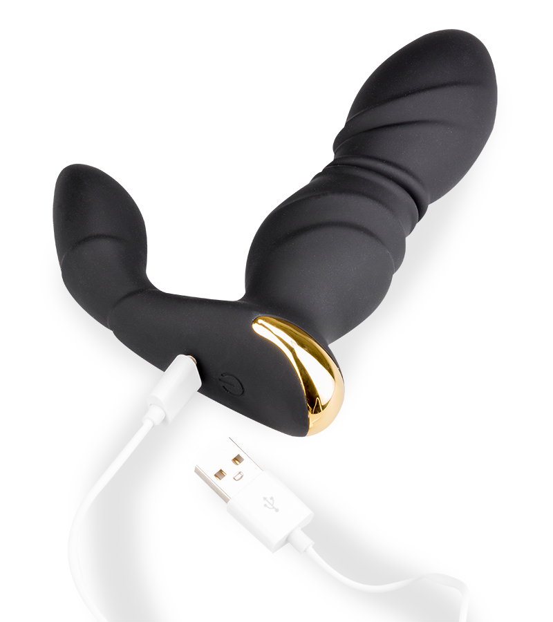 Impala vibrating and thrusting butt plug