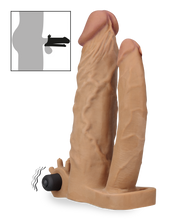 Load image into Gallery viewer, Vibrating triple stimulation double-dildo penis sleeve